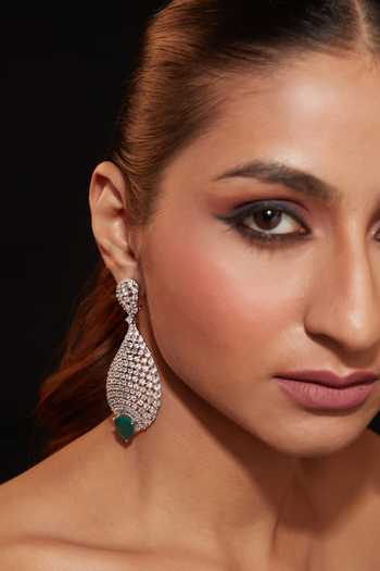 Vivinia By Vidhi Mehra Silver Plated Zircon And Emerald Stone Dangler Earrings Online at Aza Fashions Vivinia By Vidhi Mehra_Silver Plated Zircon And Emerald Stone Dangler Earrings _Online_at_Aza_Fashions