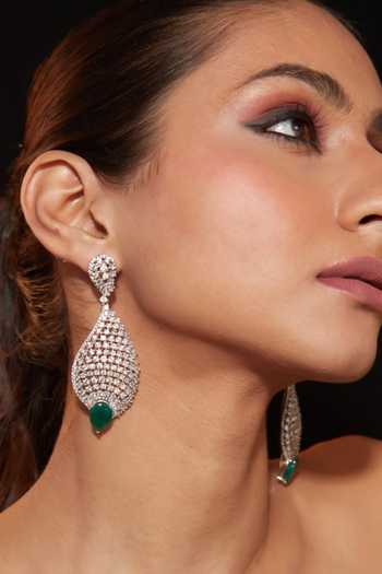 Buy Vivinia By Vidhi Mehra Silver Plated Zircon And Emerald Stone Dangler Earrings Online at Aza Fashions Buy_Vivinia By Vidhi Mehra_Silver Plated Zircon And Emerald Stone Dangler Earrings _Online_at_Aza_Fashions