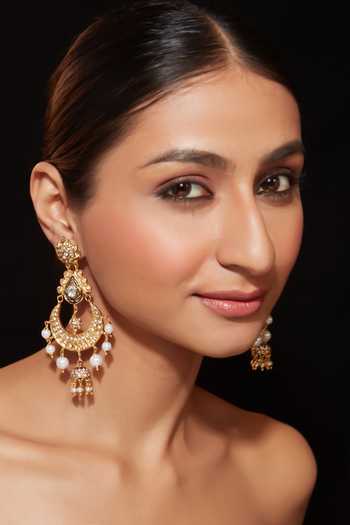Buy Vivinia By Vidhi Mehra Gold Plated Pearl Drop Chaandbali Earrings at Aza Fashions Buy_Vivinia By Vidhi Mehra_Gold Plated Pearl Drop Chaandbali Earrings _at_Aza_Fashions