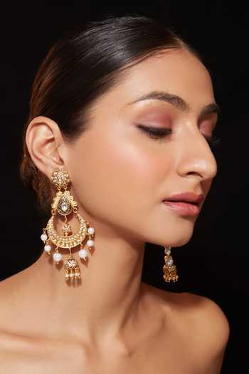 Vivinia By Vidhi Mehra Gold Plated Pearl Drop Chaandbali Earrings Online at Aza Fashions Vivinia By Vidhi Mehra_Gold Plated Pearl Drop Chaandbali Earrings _Online_at_Aza_Fashions