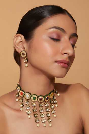 Vivinia By Vidhi Mehra Multi Color Stones Floret Embellished Necklace Set Online at Aza Fashions Vivinia By Vidhi Mehra_Multi Color Stones Floret Embellished Necklace Set _Online_at_Aza_Fashions