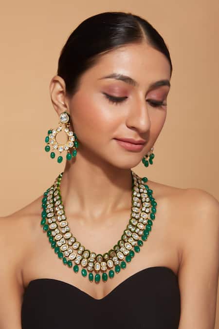Shop Vivinia By Vidhi Mehra Gold Plated Beads, Diamonds Kundan Embellished Necklace Set at Aza Fashions Shop_Vivinia By Vidhi Mehra_Gold Plated Beads, Diamonds Kundan Embellished Necklace Set _at_Aza_Fashions