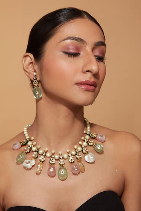 Vivinia By Vidhi Mehra Bead Tassel Embellished Pearl Necklace Set 
