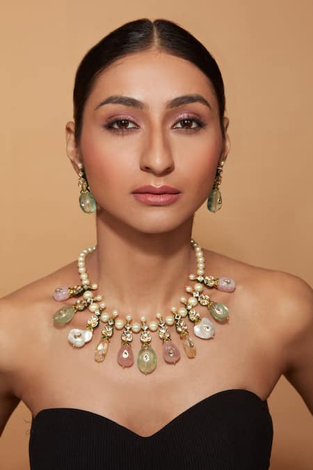 Vivinia By Vidhi Mehra Bead Tassel Embellished Pearl Necklace Set 