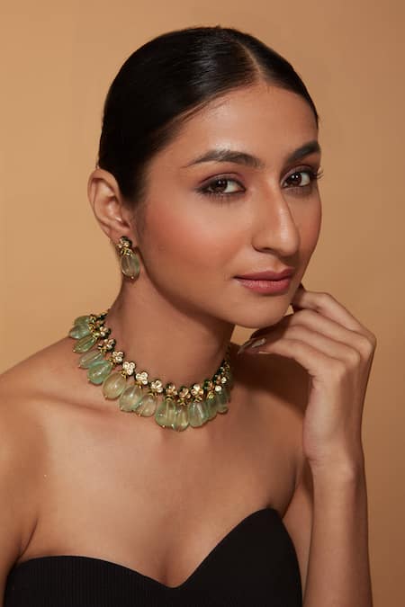 VIVINIA by Vidhi Mehra Floral Stone Bead Tassel Choker Set 