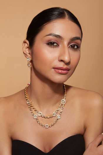 Buy Vivinia By Vidhi Mehra Gold Plated Crystals Kundan Studded Layered Necklace Set at Aza Fashions Buy_Vivinia By Vidhi Mehra_Gold Plated Crystals Kundan Studded Layered Necklace Set _at_Aza_Fashions