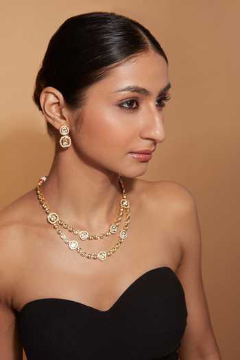 Shop Vivinia By Vidhi Mehra Gold Plated Crystals Kundan Studded Layered Necklace Set at Aza Fashions Shop_Vivinia By Vidhi Mehra_Gold Plated Crystals Kundan Studded Layered Necklace Set _at_Aza_Fashions