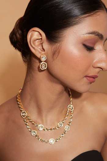 Vivinia By Vidhi Mehra Gold Plated Crystals Kundan Studded Layered Necklace Set Online at Aza Fashions Vivinia By Vidhi Mehra_Gold Plated Crystals Kundan Studded Layered Necklace Set _Online_at_Aza_Fashions