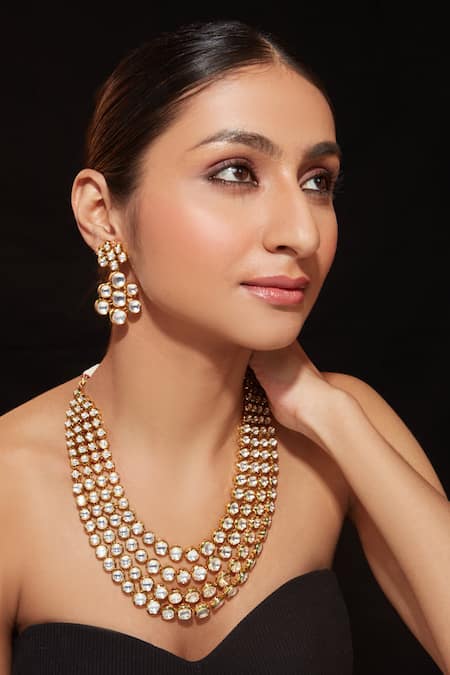 Buy_Vivinia By Vidhi Mehra_Gold Plated Diamonds, Stones Kundan Embellished Multi-layer Necklace Set _Online_at_Aza_Fashions