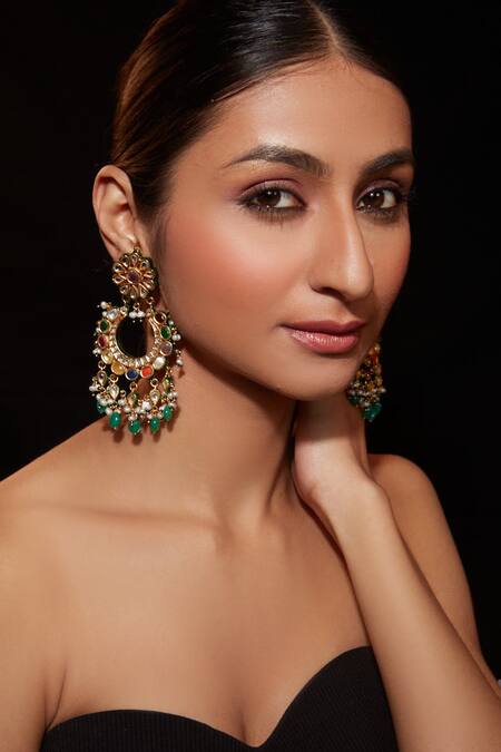 Vivinia By Vidhi Mehra_Multi Color Stones, Beads Studded Chandbalis _Online_at_Aza_Fashions