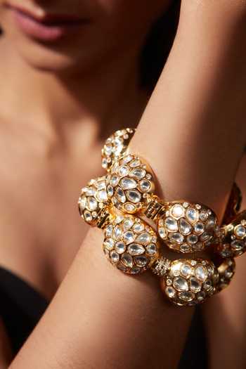Vivinia By Vidhi Mehra_Gold Plated Piping, Stones Kundan Polki Studded Bangle - Set Of 2 _Online_at_Aza_Fashions