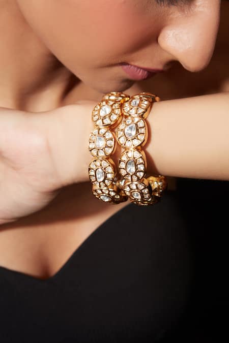 VIVINIA by Vidhi Mehra Kundan Polki Embellished Bangle - Set of 2 