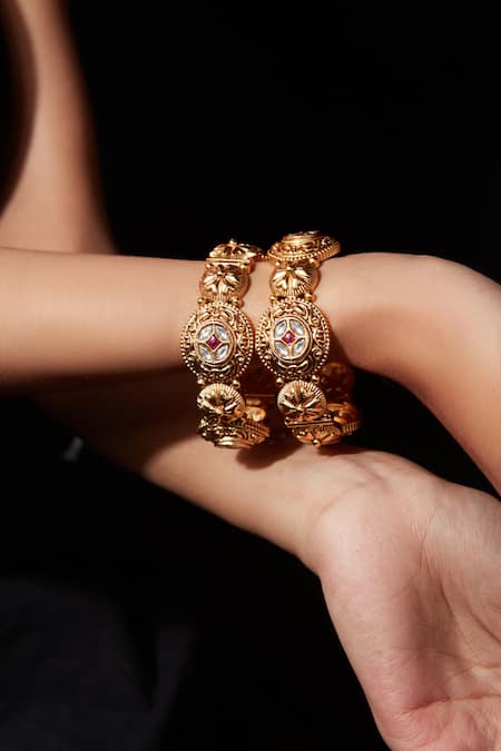 Vivinia By Vidhi Mehra Kundan Studded Temple Bangle - Set of 2 