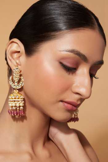 Buy Vivinia By Vidhi Mehra Pink Gota Patti, Beads, Diamonds Kundan Polki Studded Jhumkas Online at Aza Fashions Buy_Vivinia By Vidhi Mehra_Pink Gota Patti, Beads, Diamonds Kundan Polki Studded Jhumkas _Online_at_Aza_Fashions