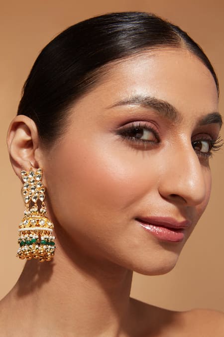 VIVINIA by Vidhi Mehra Kundan Embellished Jhumkas 