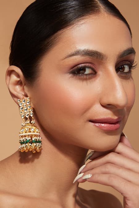 Vivinia By Vidhi Mehra_Gold Plated Kundan Embellished Jhumkas _Online_at_Aza_Fashions