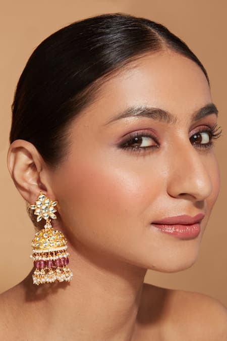 VIVINIA by Vidhi Mehra Kundan Embellished Jhumka Earrings 