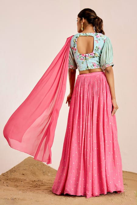 Suruchi Parakh Sequin Butti Embroidered Lehenga Saree With Printed Blouse 