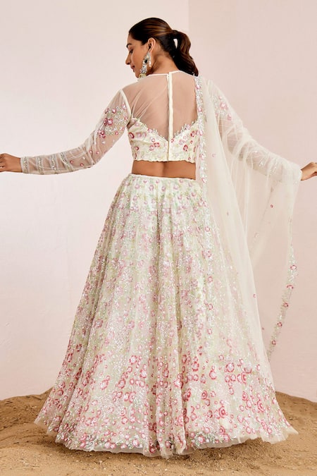 Suruchi Parakh Floral Sequin Embroidered Bridal Lehenga Set 