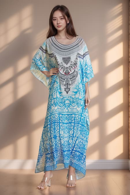 Khwaab by Sanjana Lakhani Abstract Swirl Print Kaftan 