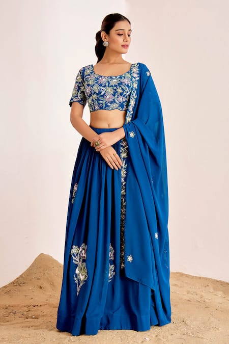 Suruchi Parakh Floral Placement Embroidered Lehenga Set 