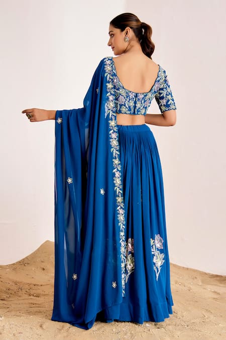 Suruchi Parakh Floral Placement Embroidered Lehenga Set 