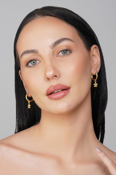 Buy_ZARIIN_Gold Plated Dancing Lotus Carved Hoops_Online_at_Aza_Fashions