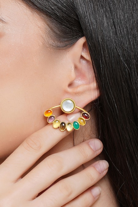 Zariin Multi Color Garnet Shakti Navratan Stone Studded Earrings 