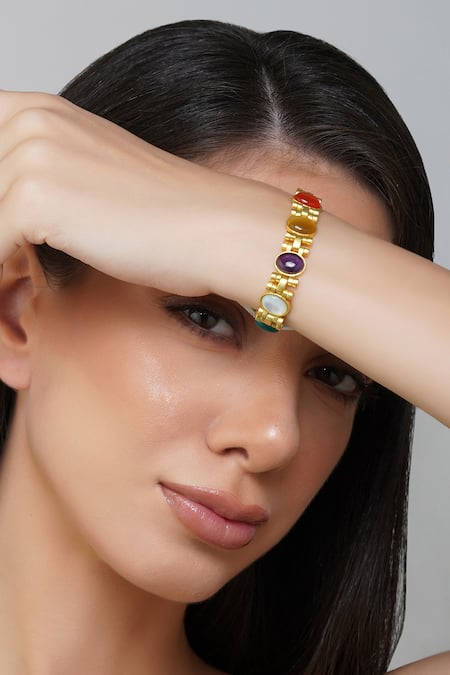 Zariin Multi Color Garnet Power Moves Navratan Embellished Bracelet 