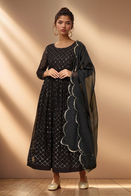 Samyukta Singhania Sequin Jaal Embroidered Anarkali With Dupatta 