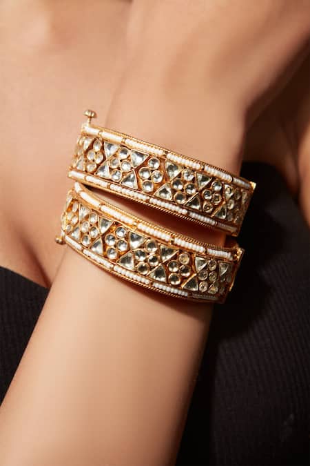 Vivinia By Vidhi Mehra Polki Studded Bangle - Set of 2 