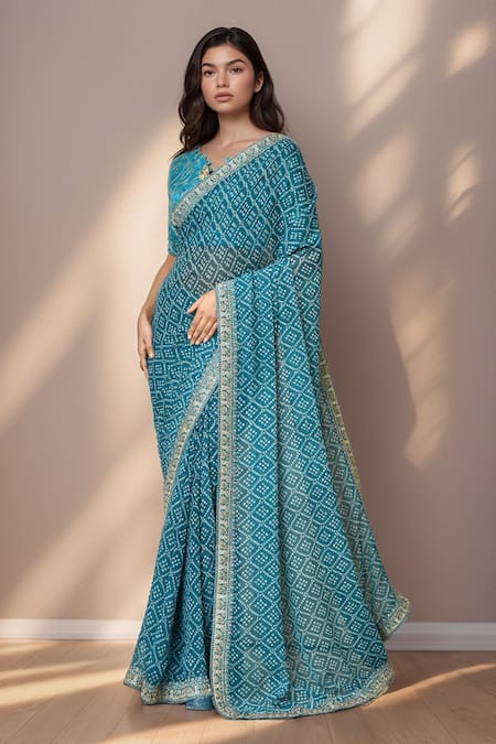 Khwaab by Sanjana Lakhani Bandhani Pattern Embroidered Saree With Blouse 