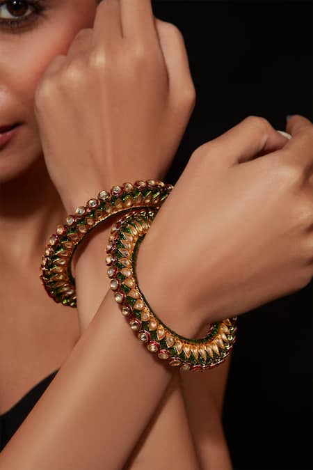 VIVINIA by Vidhi Mehra Meenakari Kundan Studded Bangle - Set of 2 