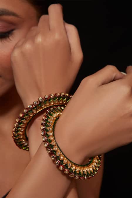 Vivinia By Vidhi Mehra Meenakari Kundan Studded Bangle - Set of 2 