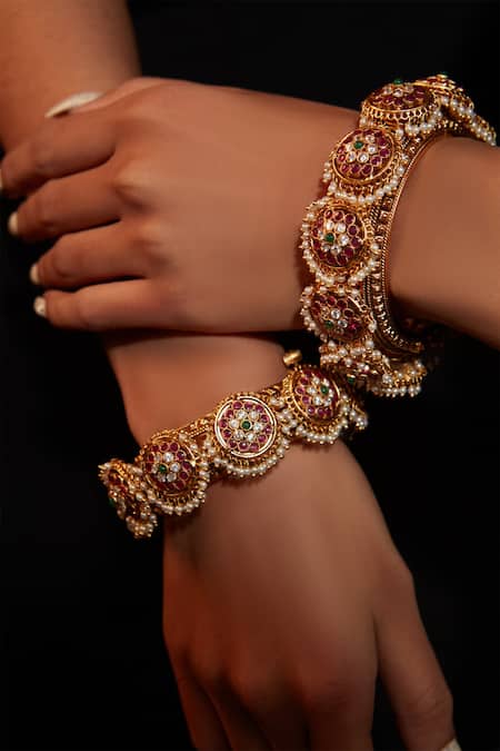 Vivinia By Vidhi Mehra Onyx Stone Embellished Bangle - Set of 2 