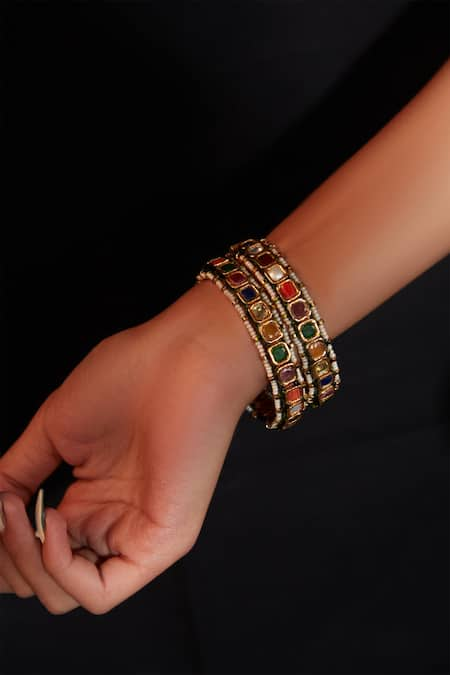 VIVINIA by Vidhi Mehra Multi Color Stone Studded Bangle - Set Of 2 