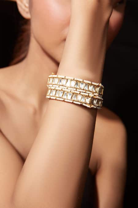 Vivinia By Vidhi Mehra Kundan Polki Embellished Bangle - Set of 2 
