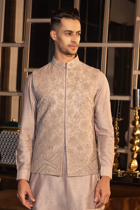 Amit Arora Floral Veil Hand Embroidered Waistcoat With Kurta Set 