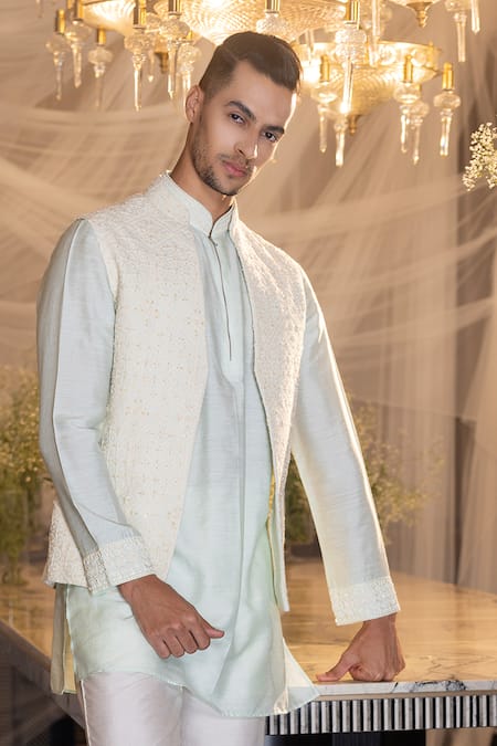 Amit Arora Crochet Waistcoat With Kurta Set 