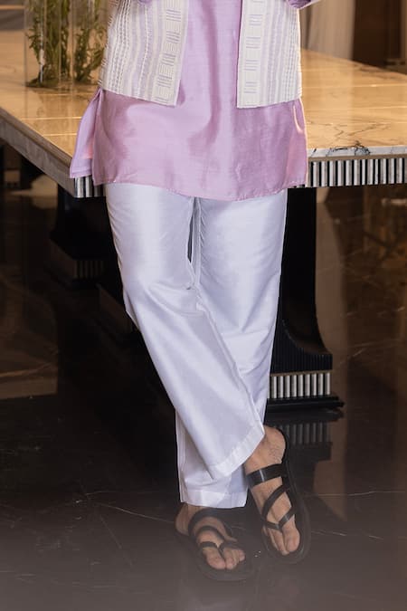 Amit Arora_Purple Mohair, Cotton Embroidery Crochet Waistcoat With Aligarhi Set _Online_at_Aza_Fashions