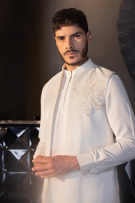 Amit Arora Ivory Sequin Embroidered Waistcoat & Kurta Set 