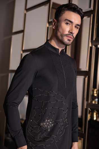 Amit Arora Stones Embroidered Asymmetric Kurta With Aligadhi 