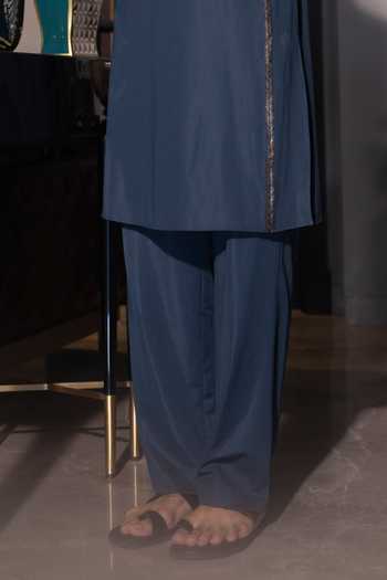 Amit Arora Blue Polyester Embroidery Stones Straight Kurta With Aligadhi Online at Aza Fashions Amit Arora_Blue Polyester Embroidery Stones Straight Kurta With Aligadhi _Online_at_Aza_Fashions