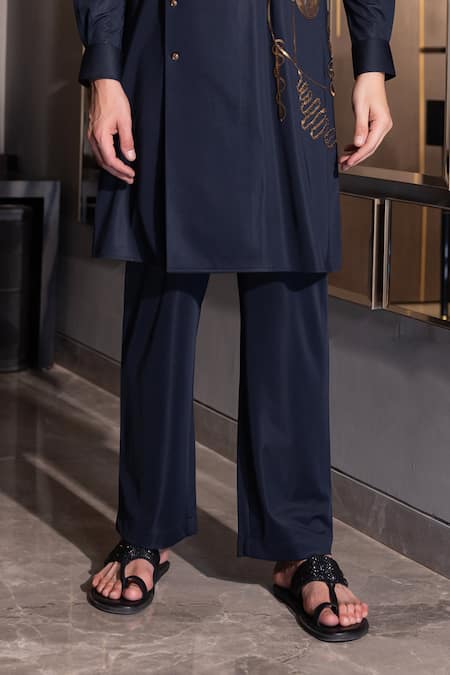 Amit Arora_Blue Polyester Sequins Abstract Embroidered Kurta With Aligadhi _Online_at_Aza_Fashions