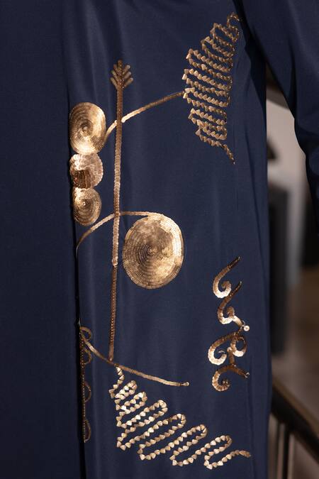 Amit Arora_Blue Polyester Sequins Abstract Embroidered Kurta With Aligadhi _at_Aza_Fashions