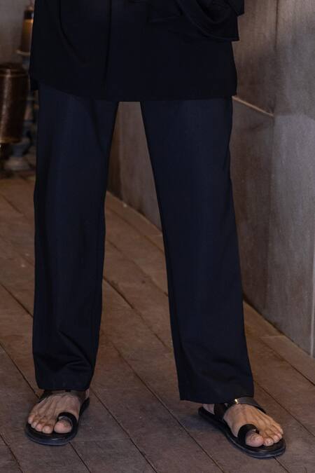 Buy_Amit Arora_Black Kota Doria Embroidery, Stones Floral Flared Drape Kurta With Aligadhi _Online_at_Aza_Fashions