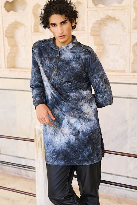 Buy_Dash And Dot_Blue Polyester Tie Dye Jacquard Long Shirt _Online_at_Aza_Fashions