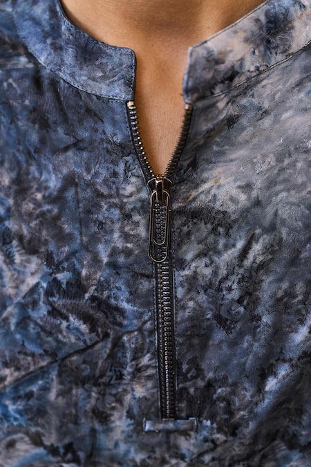 Dash And Dot_Blue Polyester Tie Dye Jacquard Long Shirt _at_Aza_Fashions