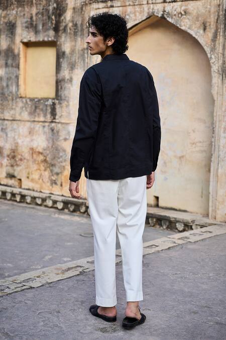 Shop_Dash And Dot_Black Cotton Lace Patch Popover Shirt _at_Aza_Fashions