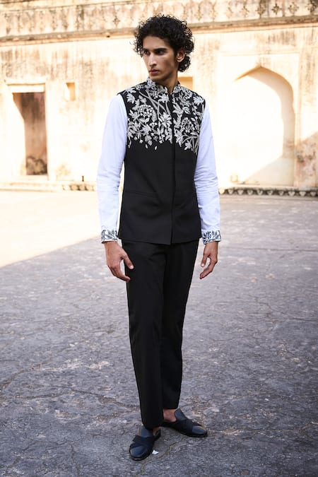 Dash And Dot Black Viscose, Polyester, Cotton Embroidery Bandi And Pant Set Online at Aza Fashions Dash And Dot_Black Viscose, Polyester, Cotton Embroidery Bandi And Pant Set _Online_at_Aza_Fashions